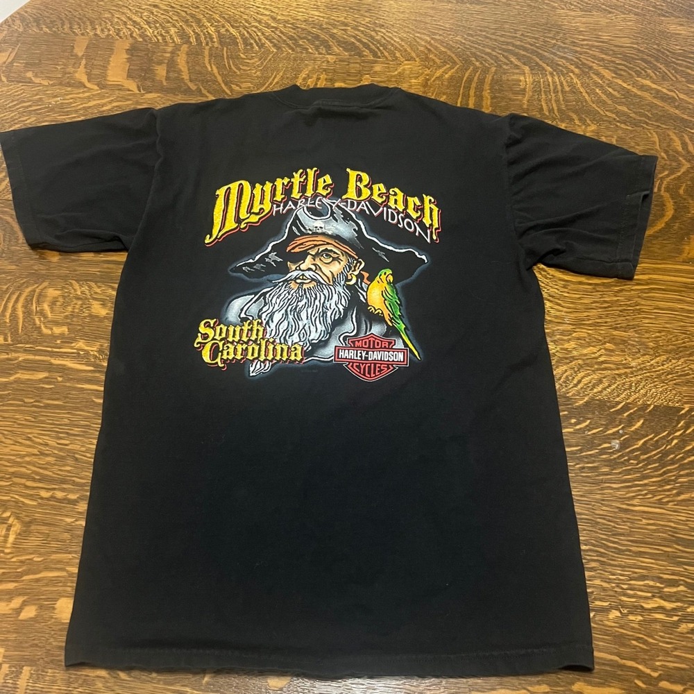 Harley-Davidson T-Shirt Mens Medium Black Myrtle Beach Pirate Graphic 2008